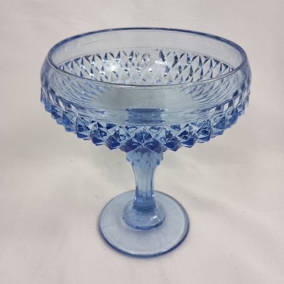 Vintage 60s‎ Indiana Glass Diamond Point Footed Blue Ice Pedestal Compote Dish - Picture 3 of 8